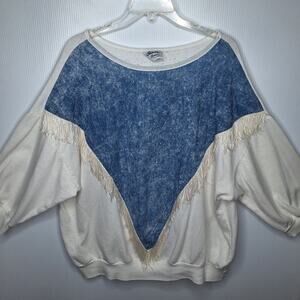 Vintage 80s's Denim Fringe Sweatshirt Top Western Southwestern Rodeo America
